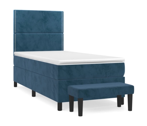 Cama box spring con colchón terciopelo azul oscuro 80x200 cm