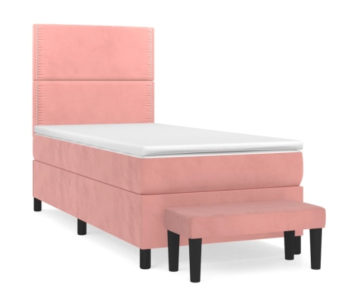 Cama box spring con colchón terciopelo rosa 80x200 cm