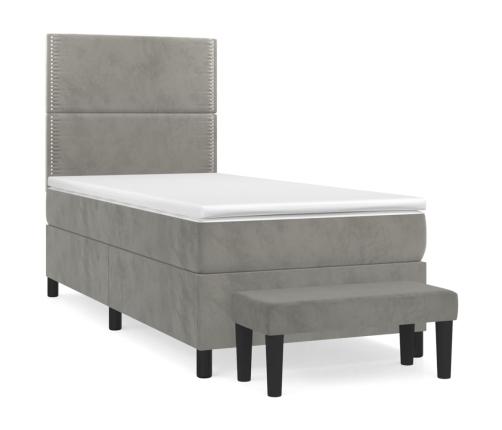 Cama box spring con colchón terciopelo gris claro 90x190 cm