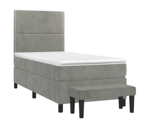 Cama box spring con colchón terciopelo gris claro 90x190 cm