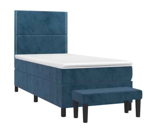 Cama box spring con colchón terciopelo azul oscuro 90x190 cm