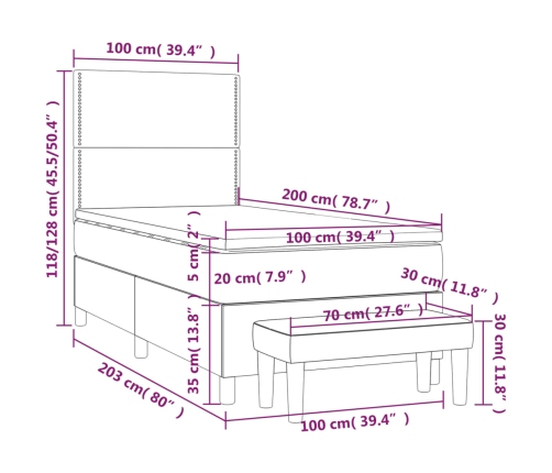 Cama box spring con colchón terciopelo azul oscuro 100x200 cm