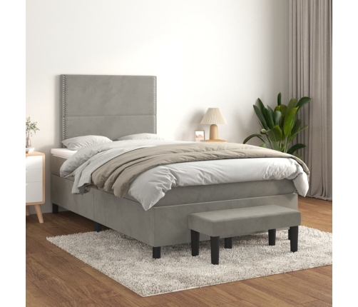 Cama box spring con colchón terciopelo gris claro 120x200 cm