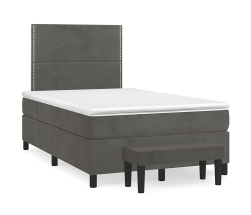 Cama box spring con colchón terciopelo gris oscuro 120x200 cm