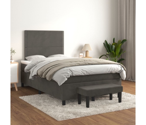 Cama box spring con colchón terciopelo gris oscuro 120x200 cm