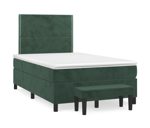 Cama box spring con colchón terciopelo verde oscuro 120x200 cm