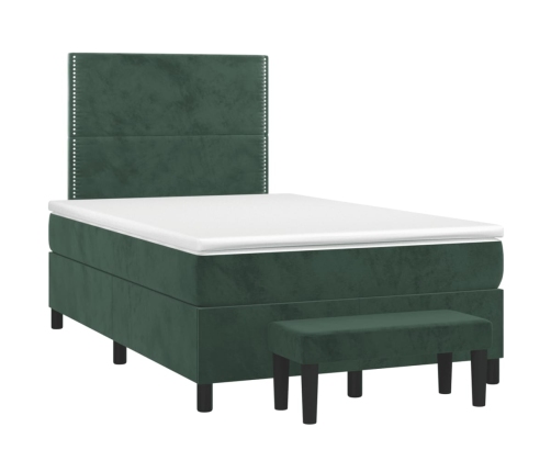 Cama box spring con colchón terciopelo verde oscuro 120x200 cm