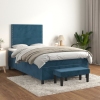 Cama box spring con colchón terciopelo azul oscuro 120x200 cm