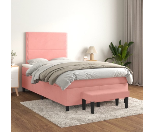 Cama box spring con colchón terciopelo rosa 120x200 cm