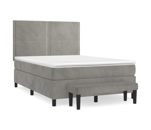 Cama box spring con colchón terciopelo gris claro 140x190 cm