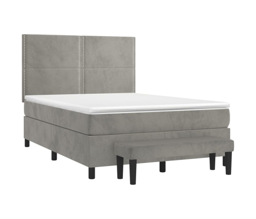 Cama box spring con colchón terciopelo gris claro 140x190 cm