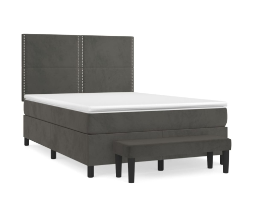 Cama box spring con colchón terciopelo gris oscuro 140x190 cm