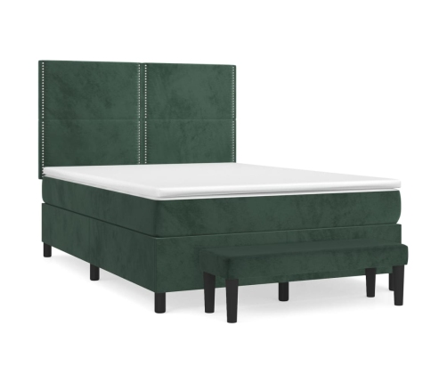 Cama box spring con colchón terciopelo verde oscuro 140x190 cm