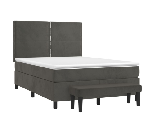 Cama box spring con colchón terciopelo gris oscuro 140x200 cm