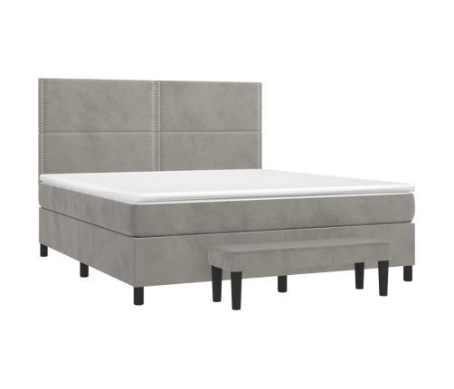 Cama box spring con colchón terciopelo gris claro 160x200 cm