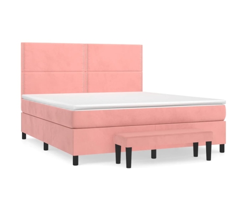 Cama box spring con colchón terciopelo rosa 160x200 cm