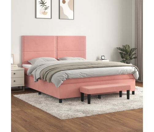 Cama box spring con colchón terciopelo rosa 160x200 cm