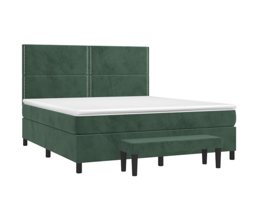 Cama box spring con colchón terciopelo verde oscuro 180x200 cm