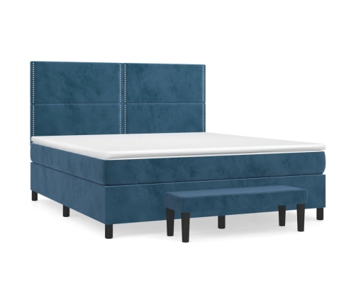 Cama box spring con colchón terciopelo azul oscuro 180x200 cm