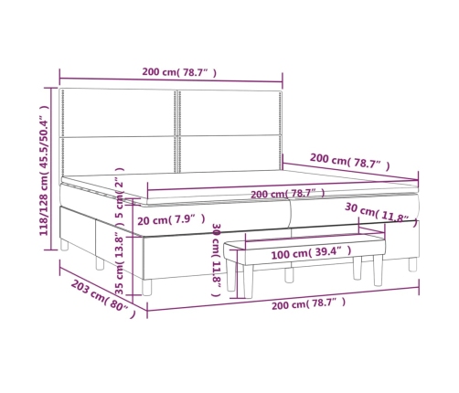 Cama box spring con colchón terciopelo gris claro 200x200 cm