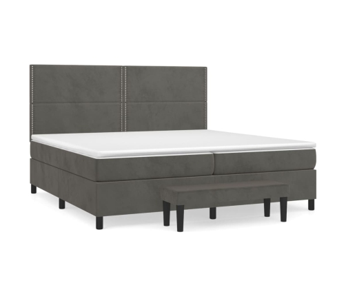 Cama box spring con colchón terciopelo gris oscuro 200x200 cm