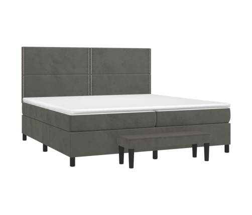 Cama box spring con colchón terciopelo gris oscuro 200x200 cm