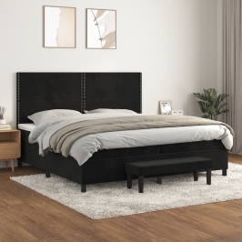 Cama box spring con colchón terciopelo negro 200x200 cm