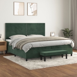 Cama box spring con colchón terciopelo verde oscuro 200x200 cm