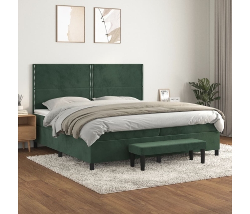 Cama box spring con colchón terciopelo verde oscuro 200x200 cm