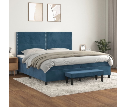 Cama box spring con colchón terciopelo azul oscuro 200x200 cm