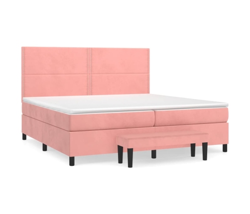 Cama box spring con colchón terciopelo rosa 200x200 cm