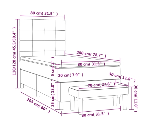 Cama box spring con colchón terciopelo verde oscuro 80x200 cm