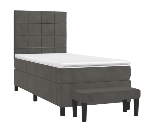 vidaXL Cama box spring con colchón terciopelo gris oscuro 90x190 cm