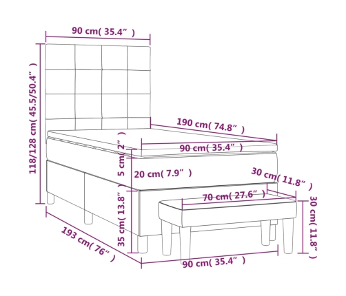 Cama box spring con colchón terciopelo verde oscuro 90x190 cm