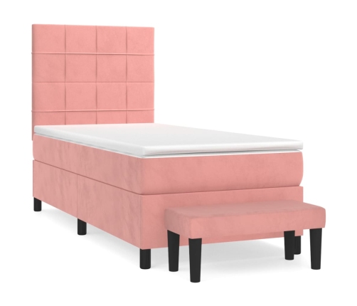 Cama box spring con colchón terciopelo rosa 90x190 cm