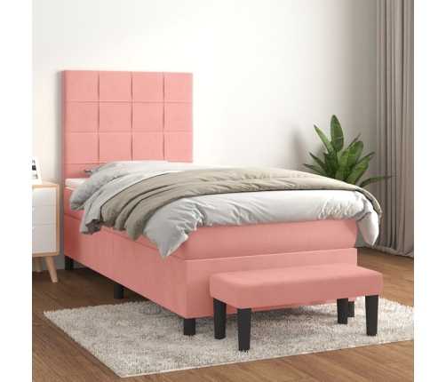 Cama box spring con colchón terciopelo rosa 90x200 cm