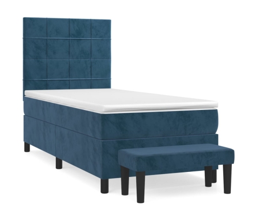 Cama box spring con colchón terciopelo azul oscuro 100x200 cm