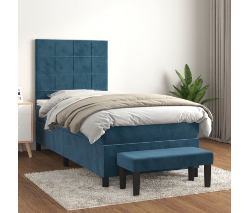 Cama box spring con colchón terciopelo azul oscuro 100x200 cm