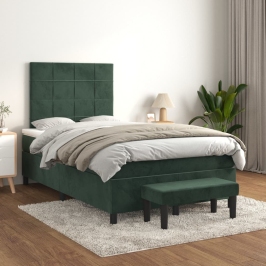 Cama box spring con colchón terciopelo verde oscuro 120x200 cm