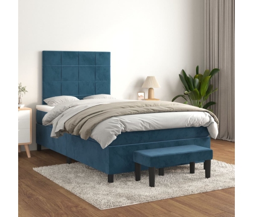 Cama box spring con colchón terciopelo azul oscuro 120x200 cm