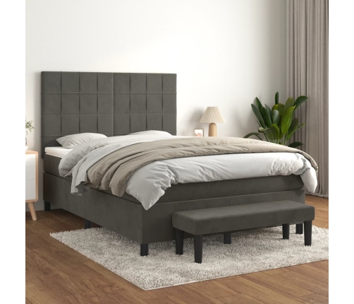 Cama box spring con colchón terciopelo gris oscuro 140x190 cm