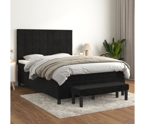 Cama box spring con colchón terciopelo negro 140x190 cm