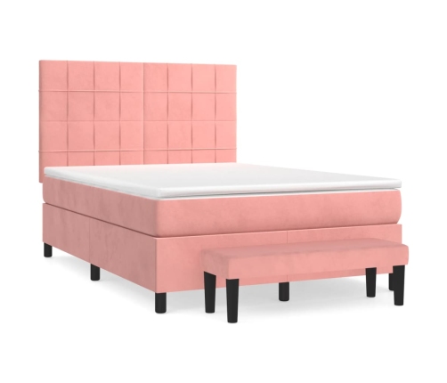 Cama box spring con colchón terciopelo rosa 140x190 cm