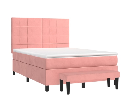 Cama box spring con colchón terciopelo rosa 140x190 cm