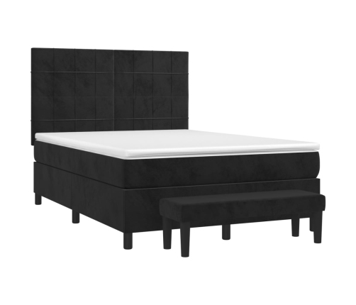 Cama box spring con colchón terciopelo negro 140x200 cm