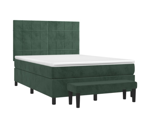 Cama box spring con colchón terciopelo verde oscuro 140x200 cm