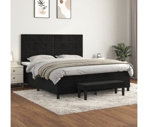 Cama box spring con colchón terciopelo negro 160x200 cm