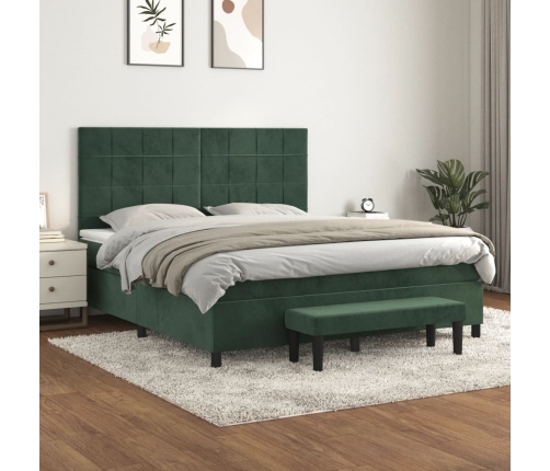 Cama box spring con colchón terciopelo verde oscuro 180x200 cm