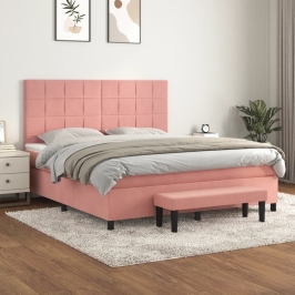 Cama box spring con colchón terciopelo rosa 180x200 cm