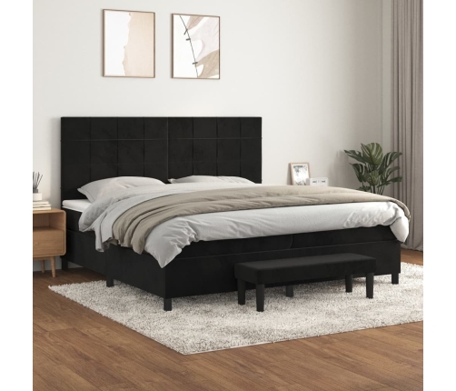 Cama box spring con colchón terciopelo negro 200x200 cm